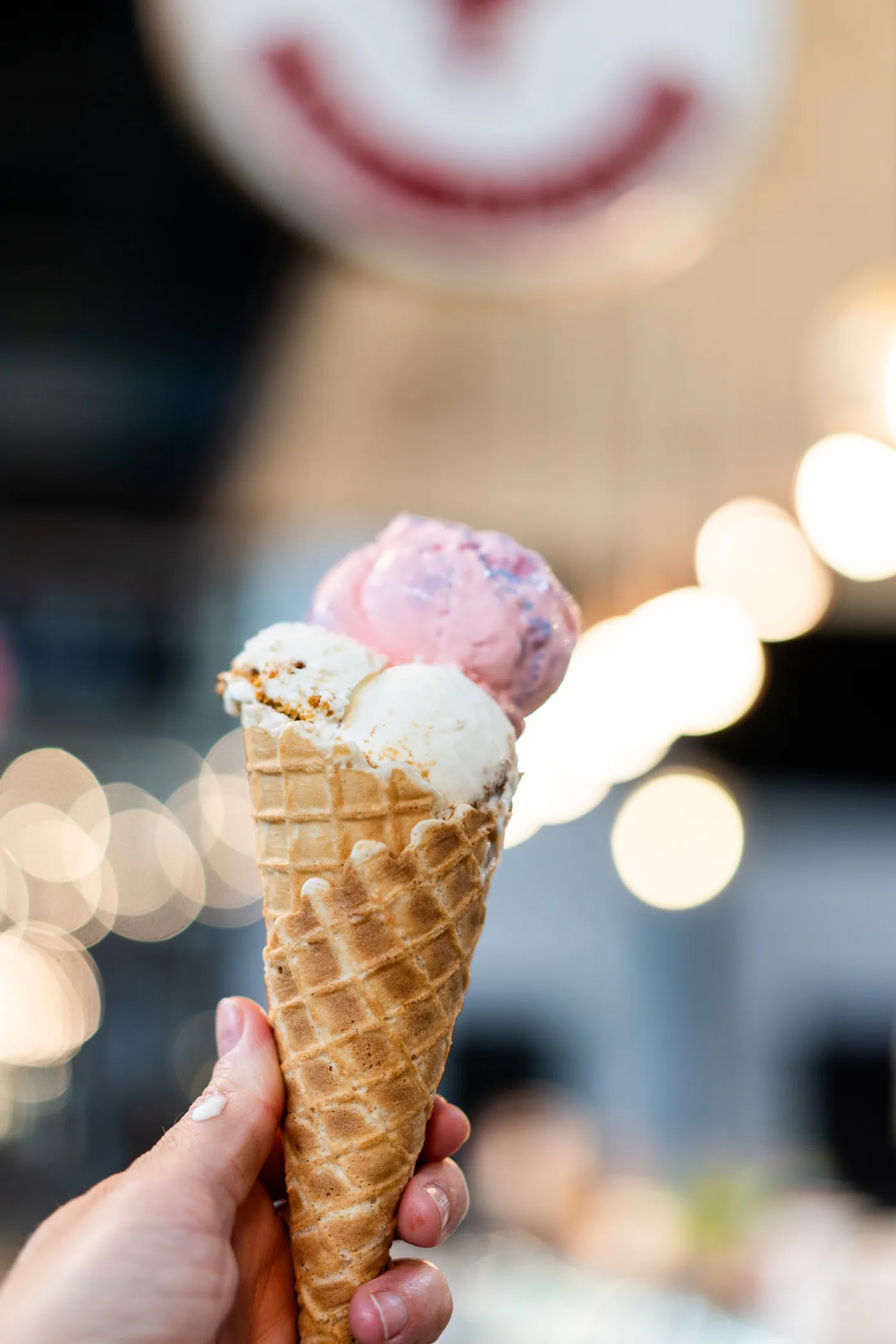 A cone of Morelli’s ice cream inside the food hall